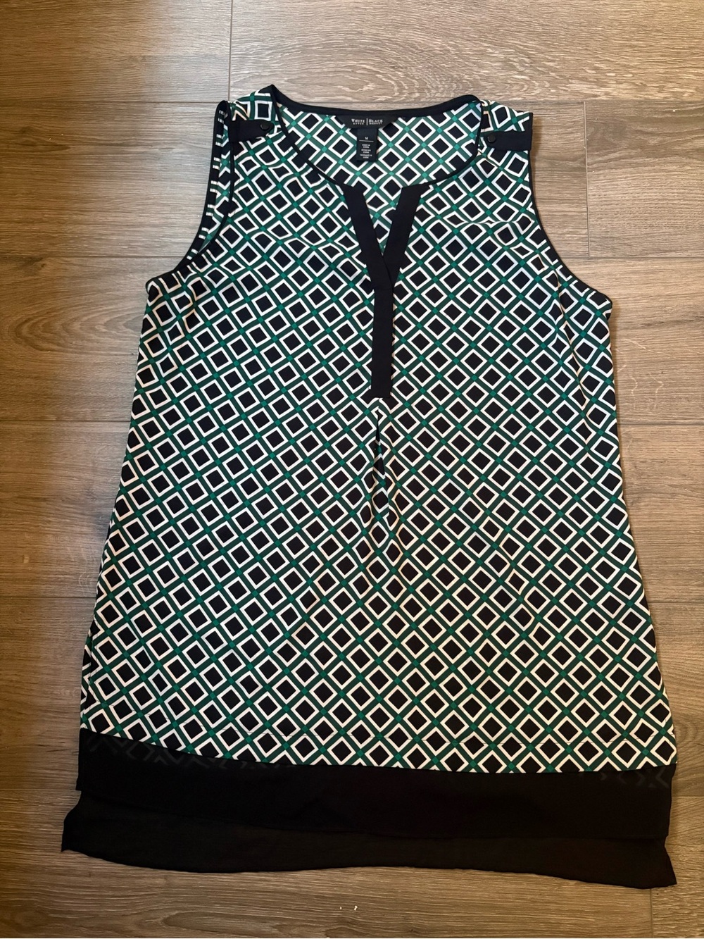 White House Black Market Black & Teal Diamond-Print Sleeveless Camisole